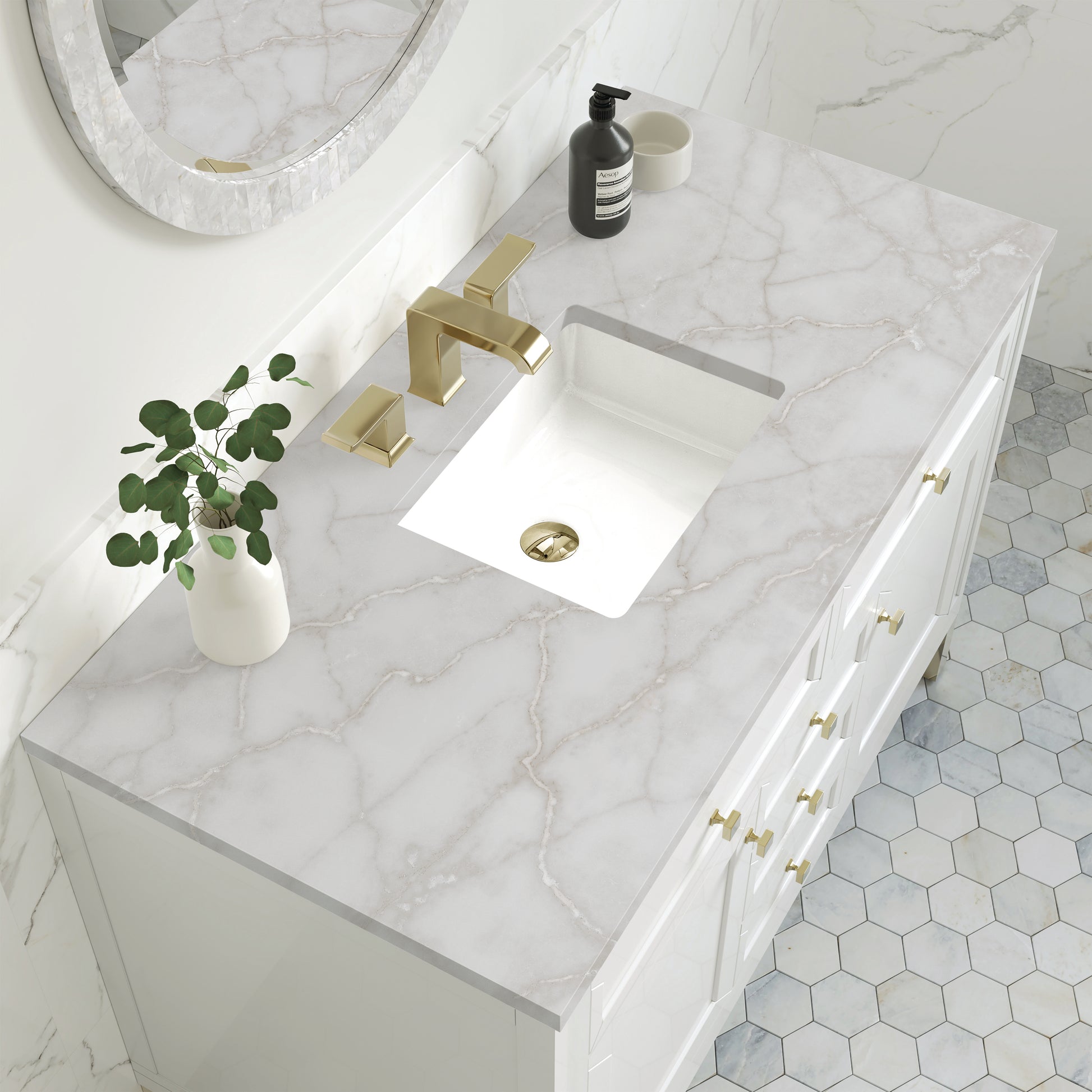 James Martin Vanities Chicago 48" Glossy White Single Vanity With 3cm Victorian Silver Silestone Top