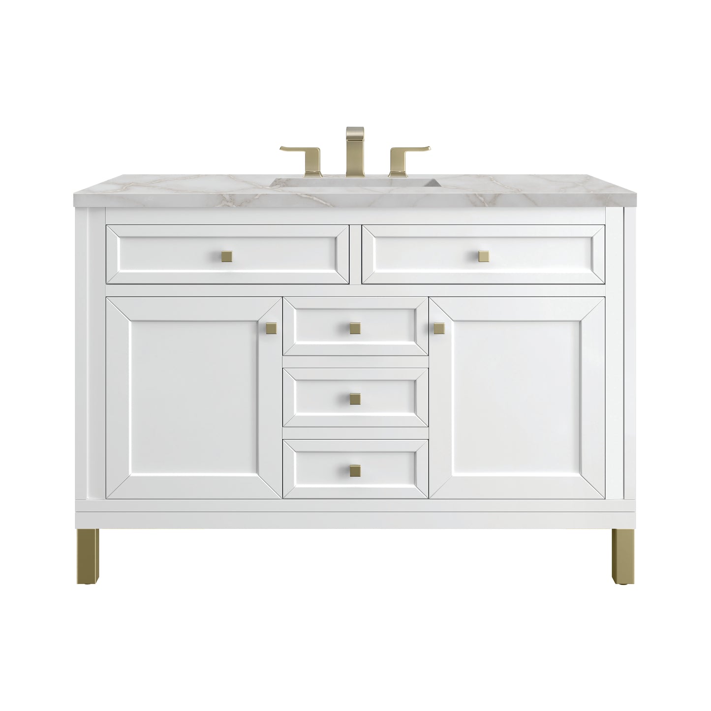 James Martin Vanities Chicago 48" Glossy White Single Vanity With 3cm Victorian Silver Silestone Top