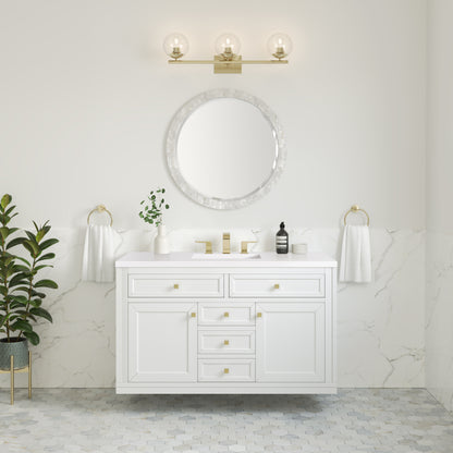 James Martin Vanities Chicago 48" Glossy White Single Vanity With 3cm White Zeus Silestone Top