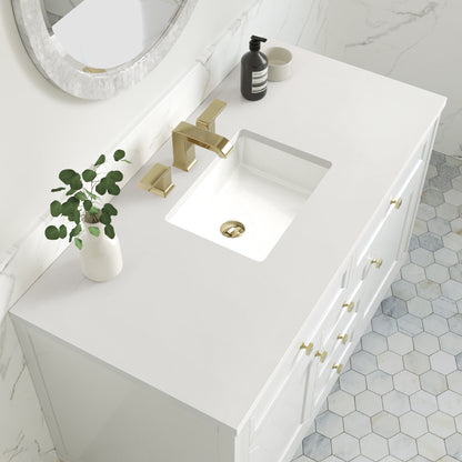 James Martin Vanities Chicago 48" Glossy White Single Vanity With 3cm White Zeus Silestone Top