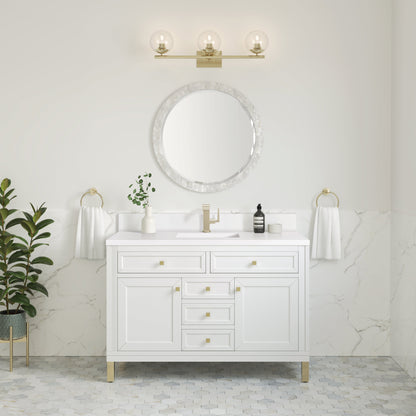 James Martin Vanities Chicago 48" Glossy White Single Vanity With Single Hole 3 cm White Zeus Top & Backsplash