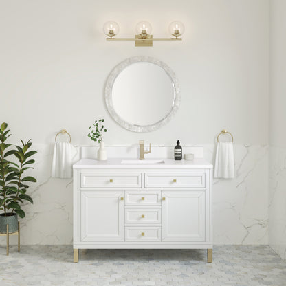 James Martin Vanities Chicago 48" Glossy White Single Vanity With Single Hole 3cm White Zeus Silestone Top and Backsplash