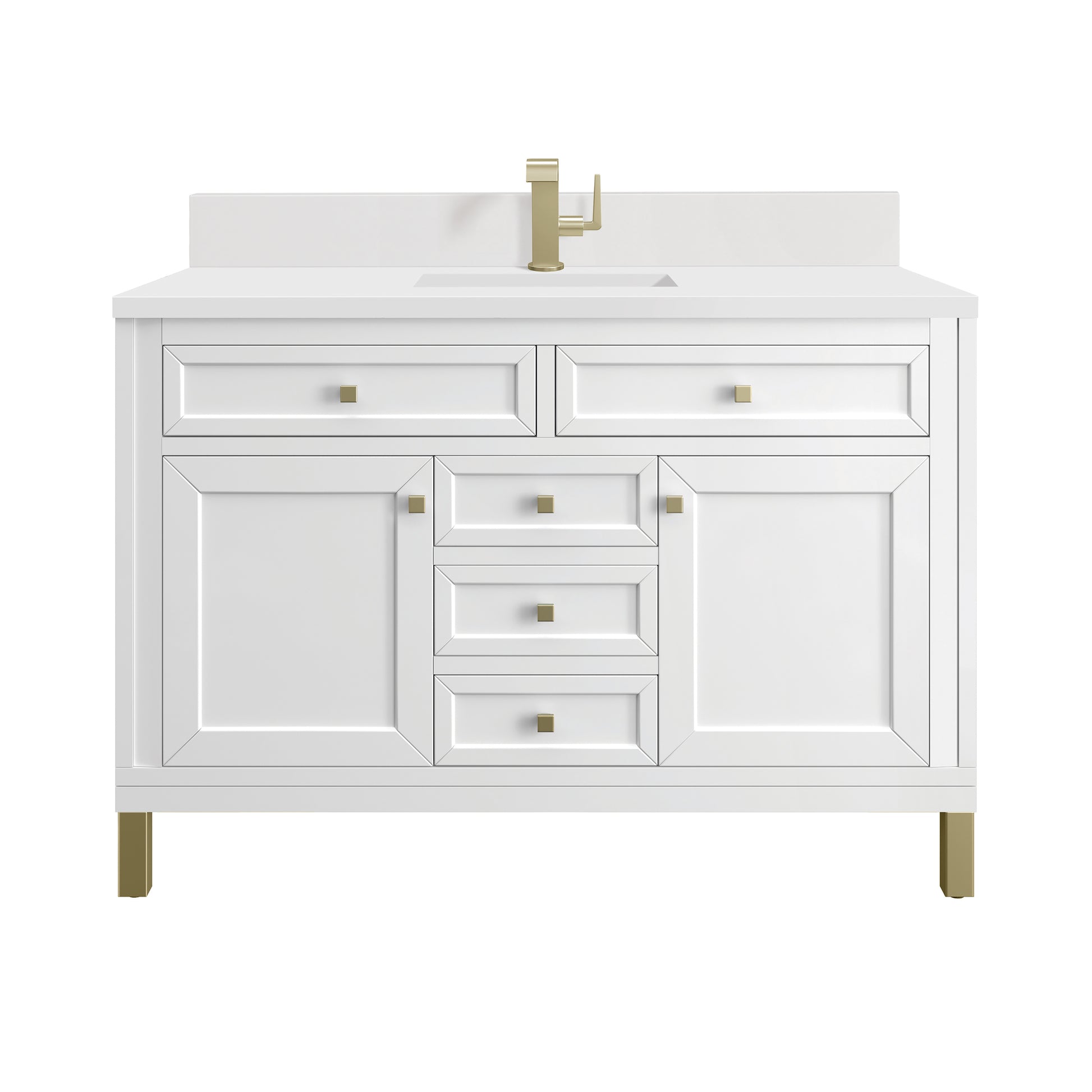 James Martin Vanities Chicago 48" Glossy White Single Vanity With Single Hole 3cm White Zeus Silestone Top and Backsplash