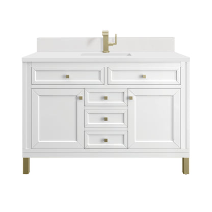 James Martin Vanities Chicago 48" Glossy White Single Vanity With Single Hole 3cm White Zeus Silestone Top and Backsplash