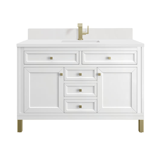 James Martin Vanities Chicago 48" Glossy White Single Vanity With Single Hole 3cm White Zeus Silestone Top and Backsplash