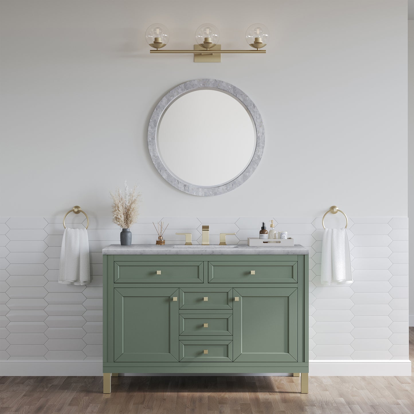 James Martin Vanities Chicago 48" Smokey Celadon Single Vanity With 3 cm Carrara Marble Top
