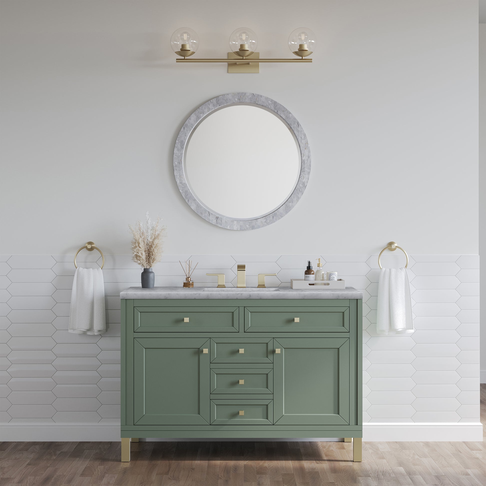 James Martin Vanities Chicago 48" Smokey Celadon Single Vanity With 3 cm Carrara Marble Top