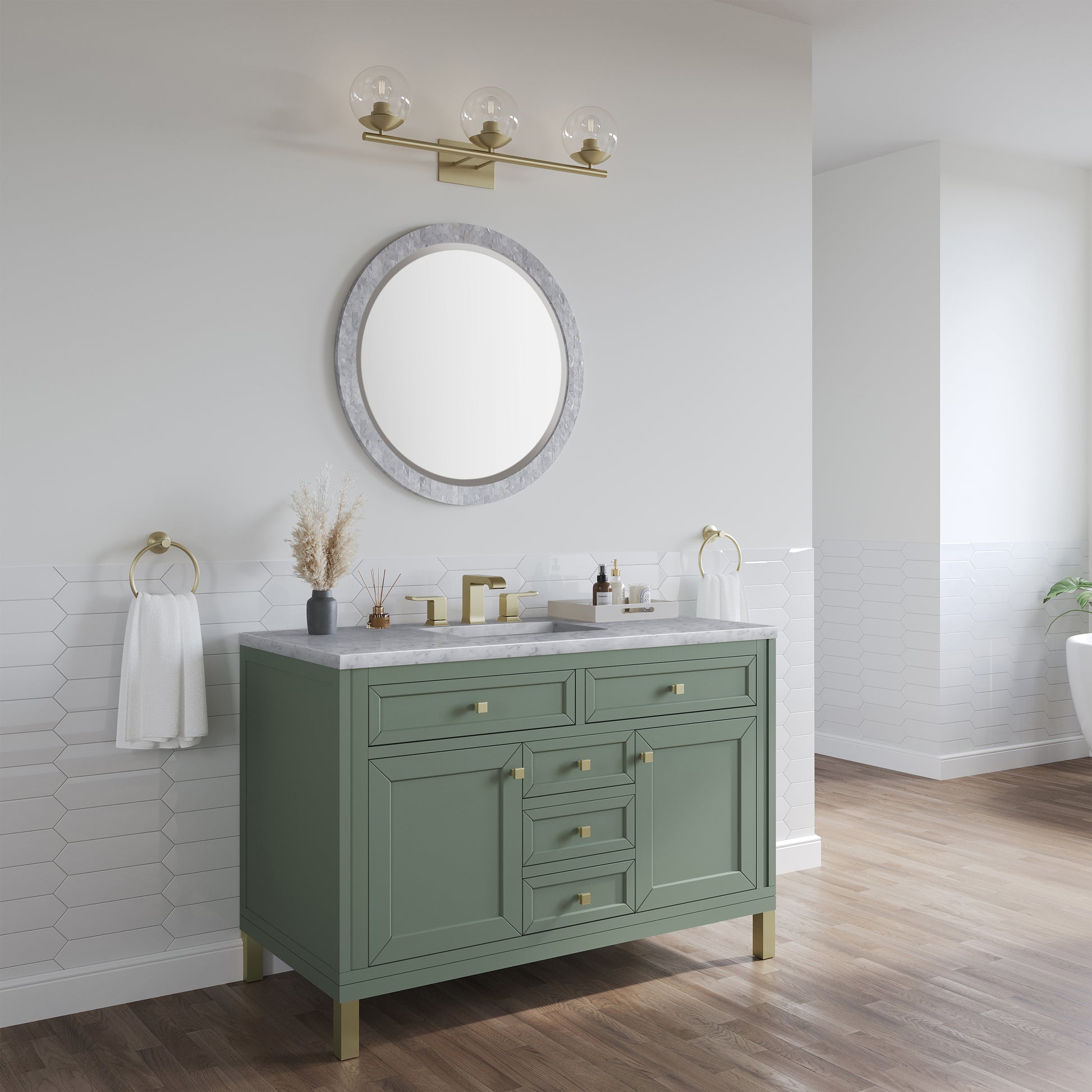 James Martin Vanities Chicago 48" Smokey Celadon Single Vanity With 3 cm Carrara Marble Top