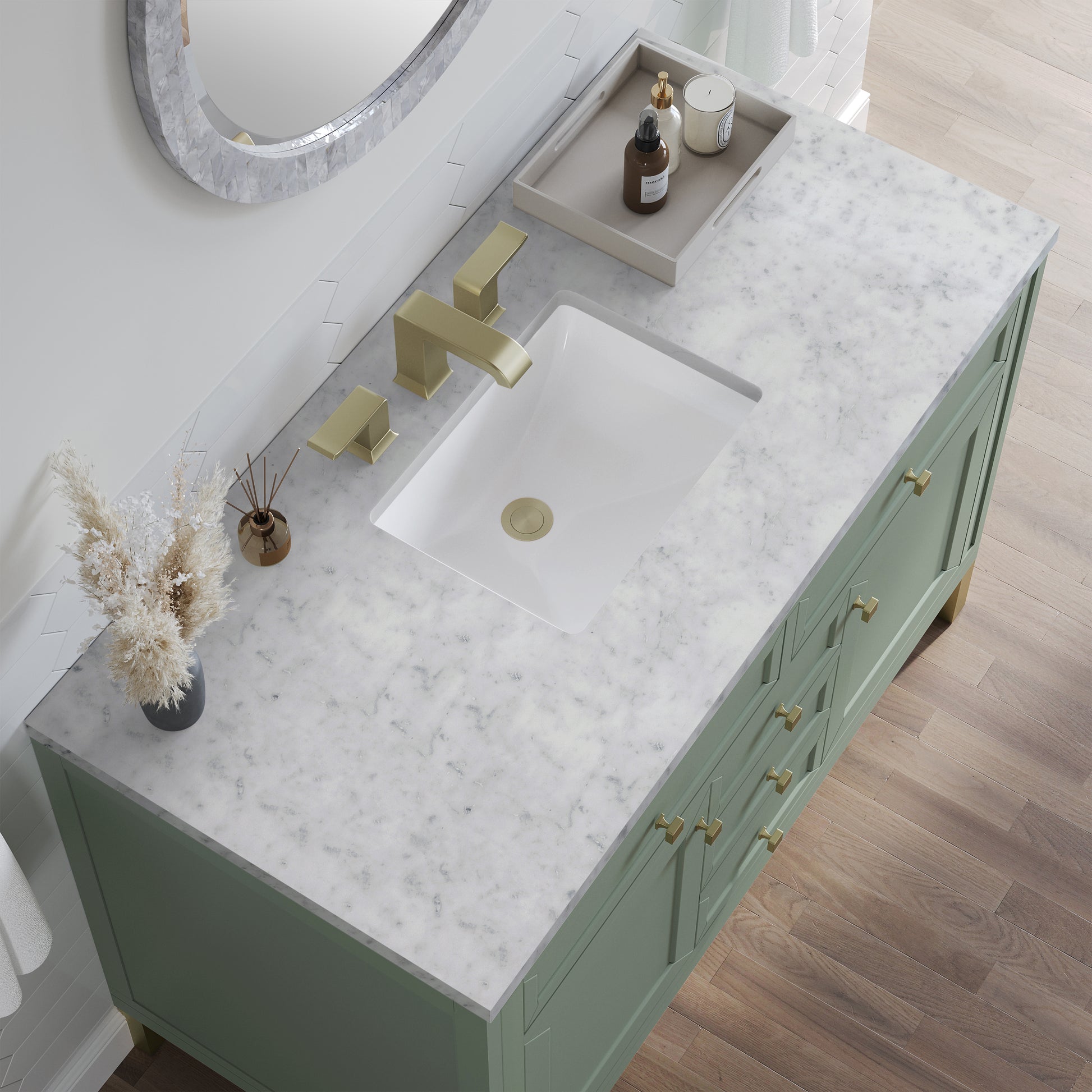 James Martin Vanities Chicago 48" Smokey Celadon Single Vanity With 3 cm Carrara Marble Top