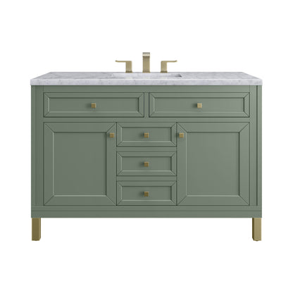 James Martin Vanities Chicago 48" Smokey Celadon Single Vanity With 3 cm Carrara Marble Top