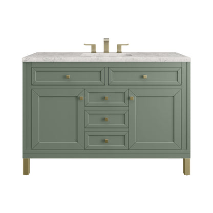 James Martin Vanities Chicago 48" Smokey Celadon Single Vanity With 3 cm Eternal Jasmine Pearl Silestone Top and FreePower Wireless Charger