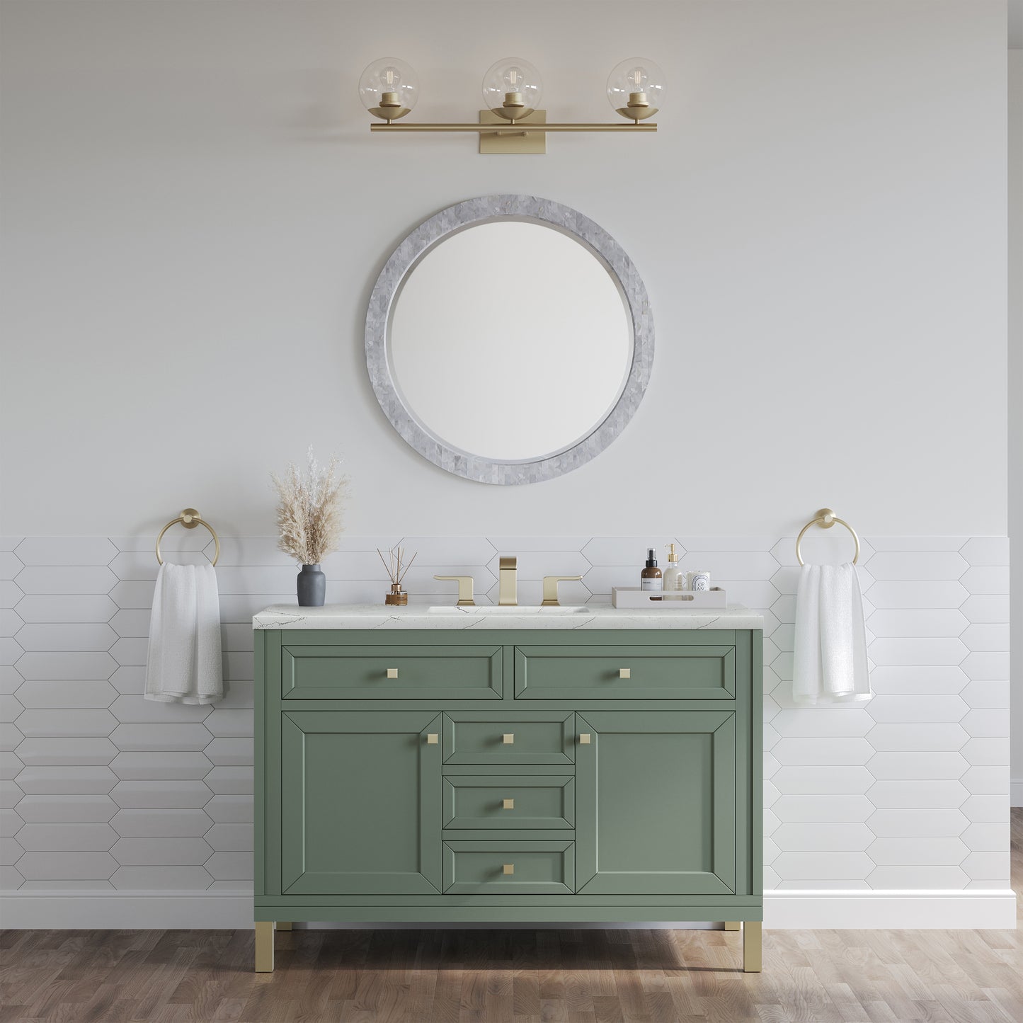 James Martin Vanities Chicago 48" Smokey Celadon Single Vanity With 3 cm Ethereal Noctis Silestone Top and FreePower Wireless Charger