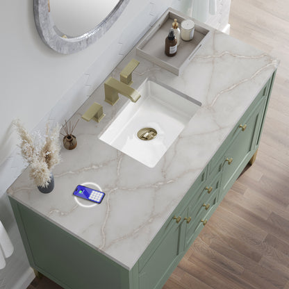 James Martin Vanities Chicago 48" Smokey Celadon Single Vanity With 3 cm Victorian Silver Silestone Top and FreePower Wireless Charger