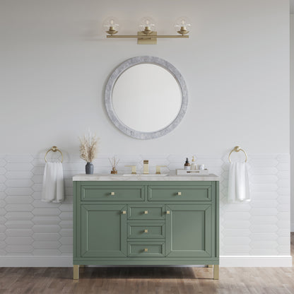James Martin Vanities Chicago 48" Smokey Celadon Single Vanity With 3 cm Victorian Silver Silestone Top and FreePower Wireless Charger
