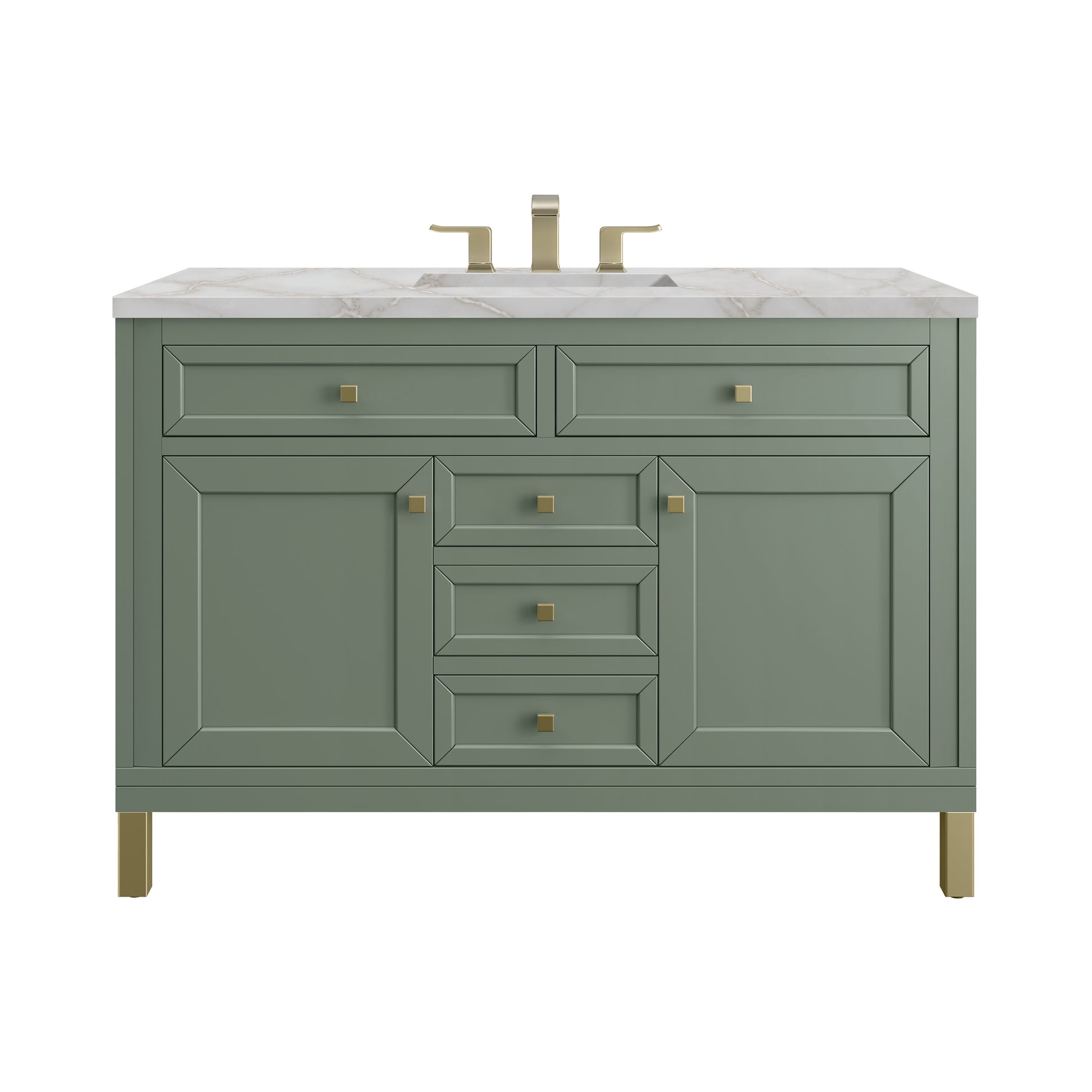 James Martin Vanities Chicago 48" Smokey Celadon Single Vanity With 3 cm Victorian Silver Silestone Top and FreePower Wireless Charger