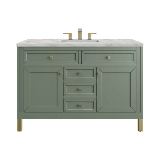 James Martin Vanities Chicago 48" Smokey Celadon Single Vanity With 3 cm Victorian Silver Silestone Top and FreePower Wireless Charger