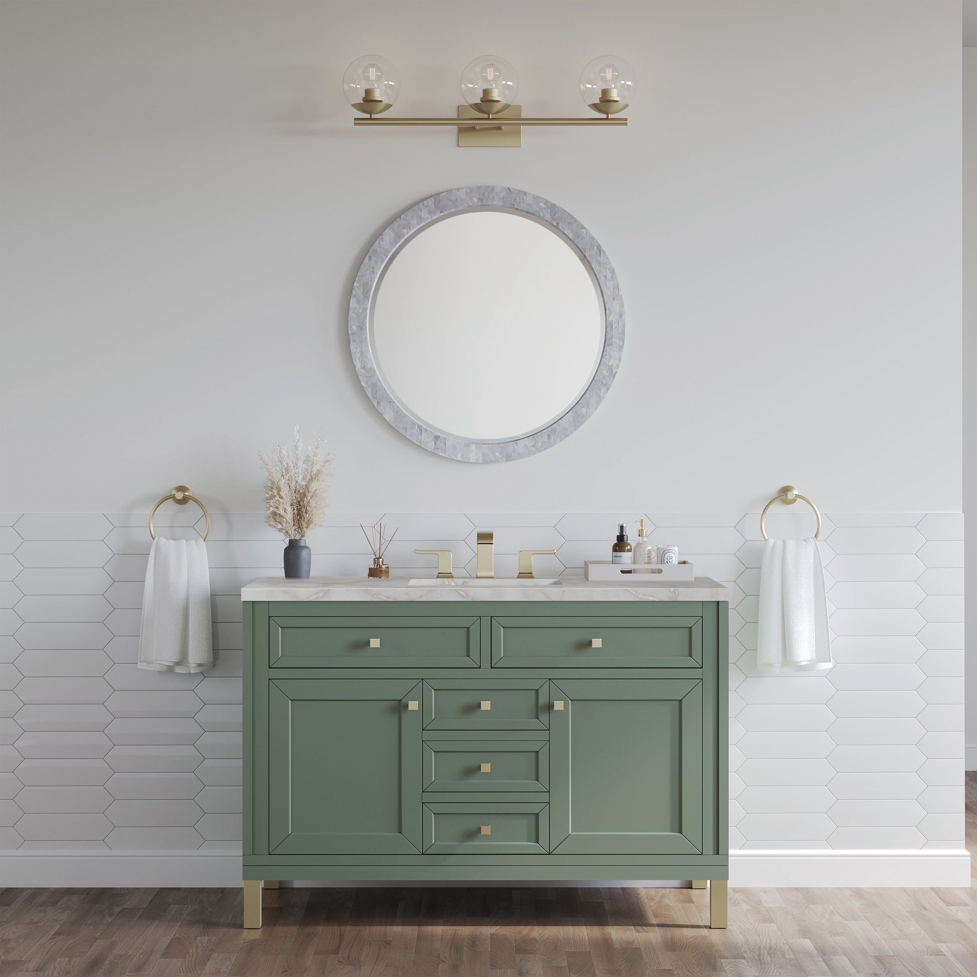 James Martin Vanities Chicago 48" Smokey Celadon Single Vanity With 3 cm Victorian Silver Top