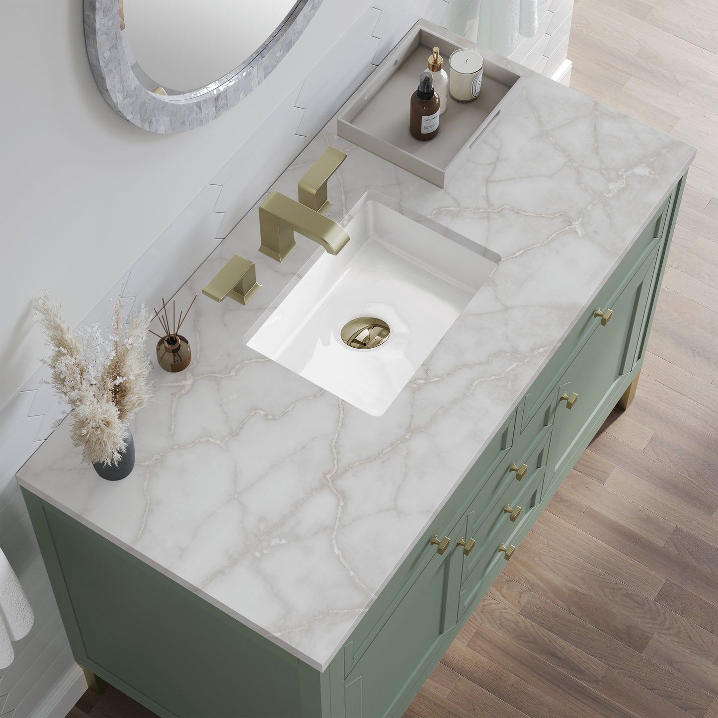 James Martin Vanities Chicago 48" Smokey Celadon Single Vanity With 3 cm Victorian Silver Top