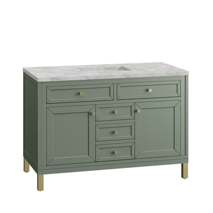 James Martin Vanities Chicago 48" Smokey Celadon Single Vanity With 3 cm Victorian Silver Top