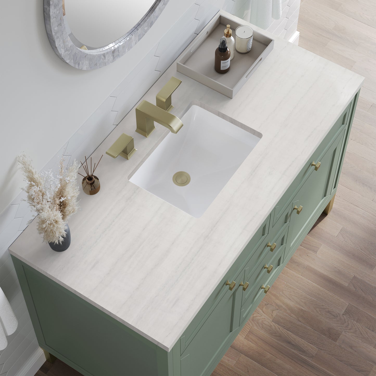 James Martin Vanities Chicago 48" Smokey Celadon Single Vanity With 3cm Arctic Fall Solid Surface Top