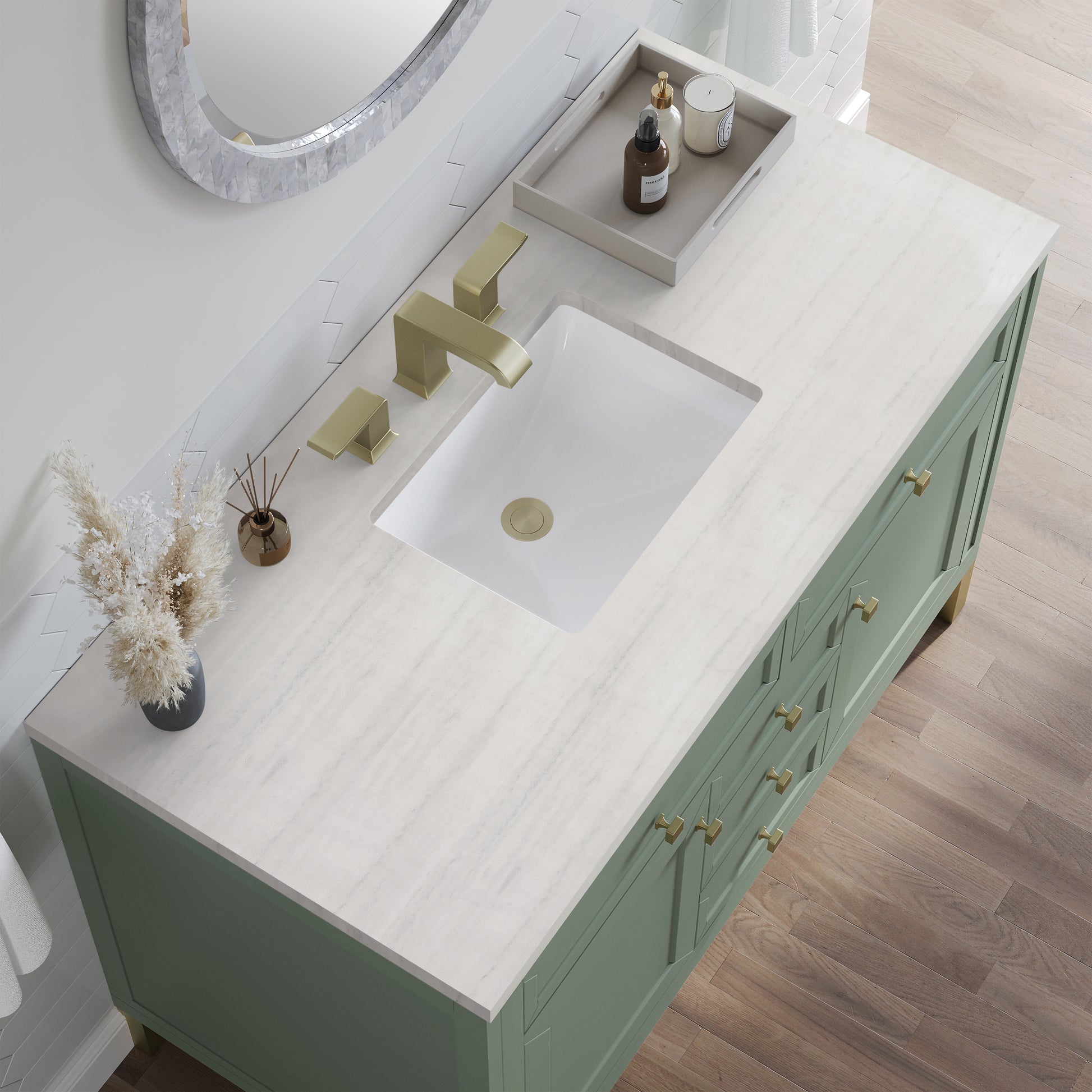 James Martin Vanities Chicago 48" Smokey Celadon Single Vanity With 3cm Arctic Fall Solid Surface Top
