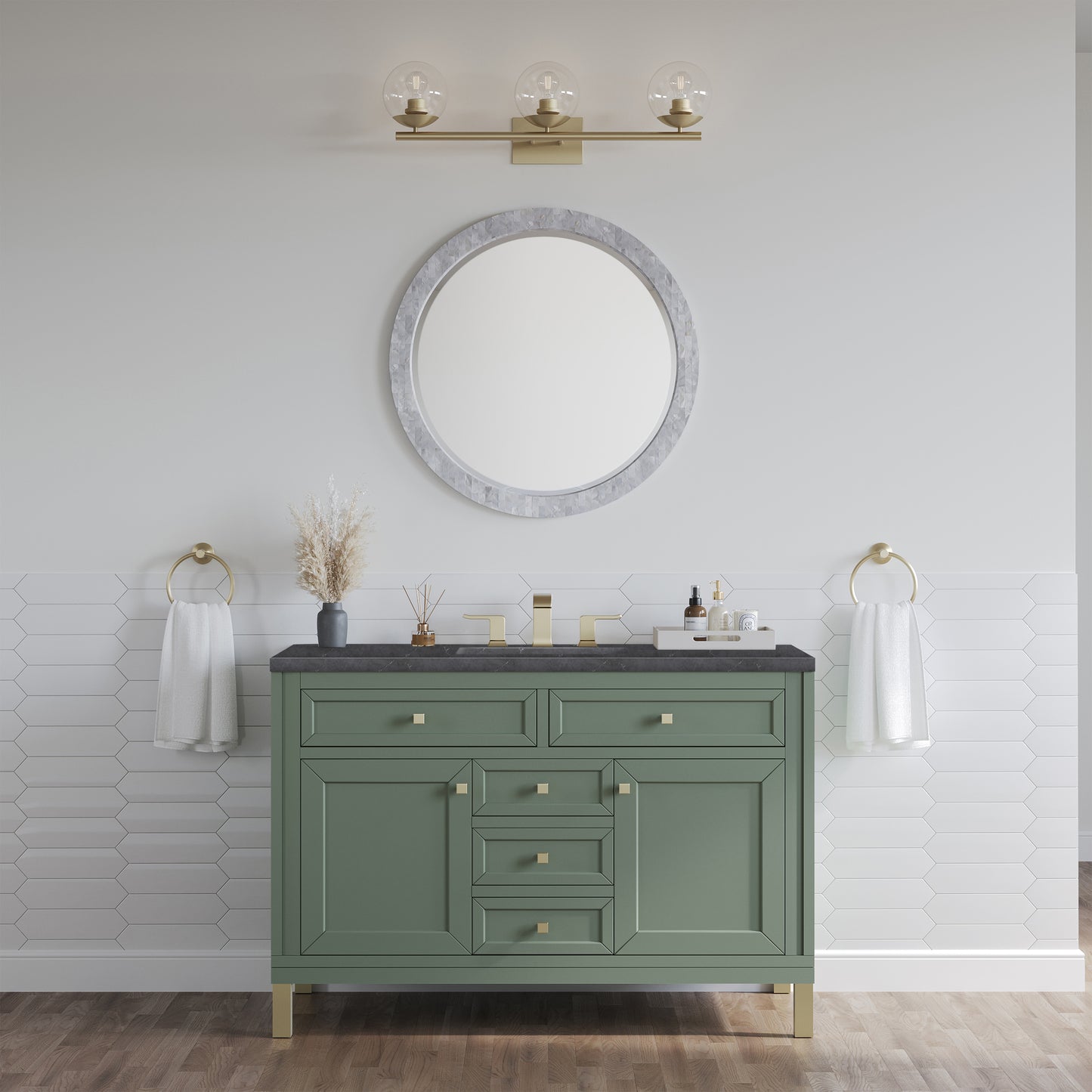 James Martin Vanities Chicago 48" Smokey Celadon Single Vanity With 3cm Charcoal Soapstone Silestone Top