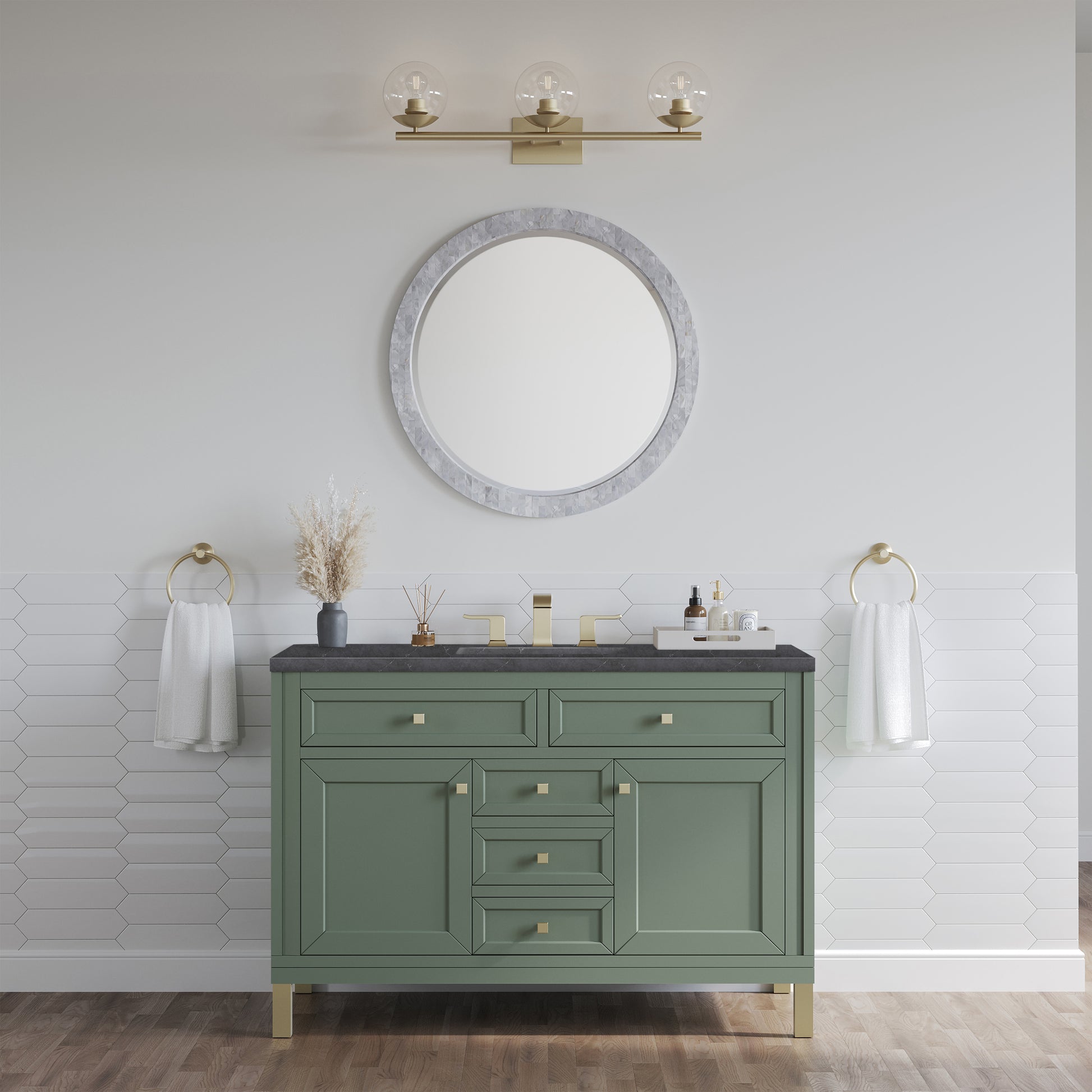 James Martin Vanities Chicago 48" Smokey Celadon Single Vanity With 3cm Charcoal Soapstone Silestone Top