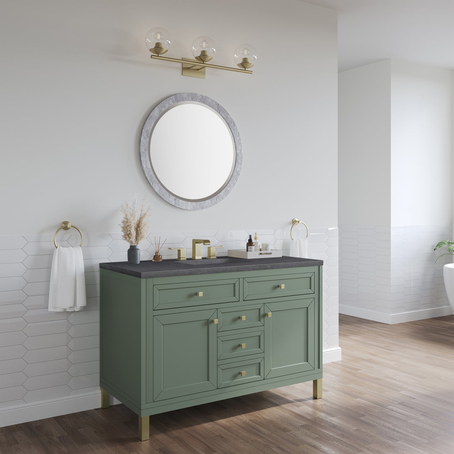 James Martin Vanities Chicago 48" Smokey Celadon Single Vanity With 3cm Charcoal Soapstone Silestone Top