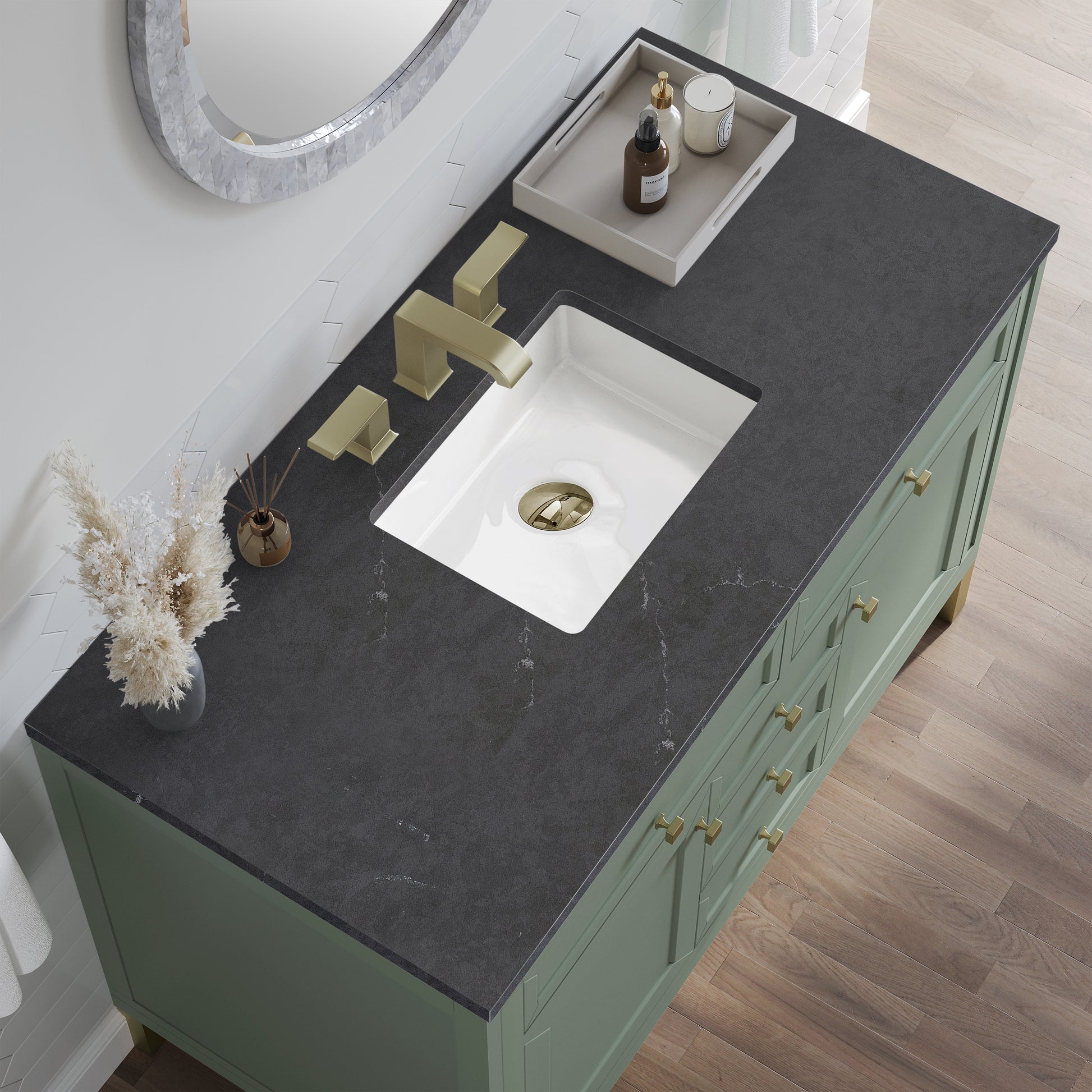 James Martin Vanities Chicago 48" Smokey Celadon Single Vanity With 3cm Charcoal Soapstone Silestone Top