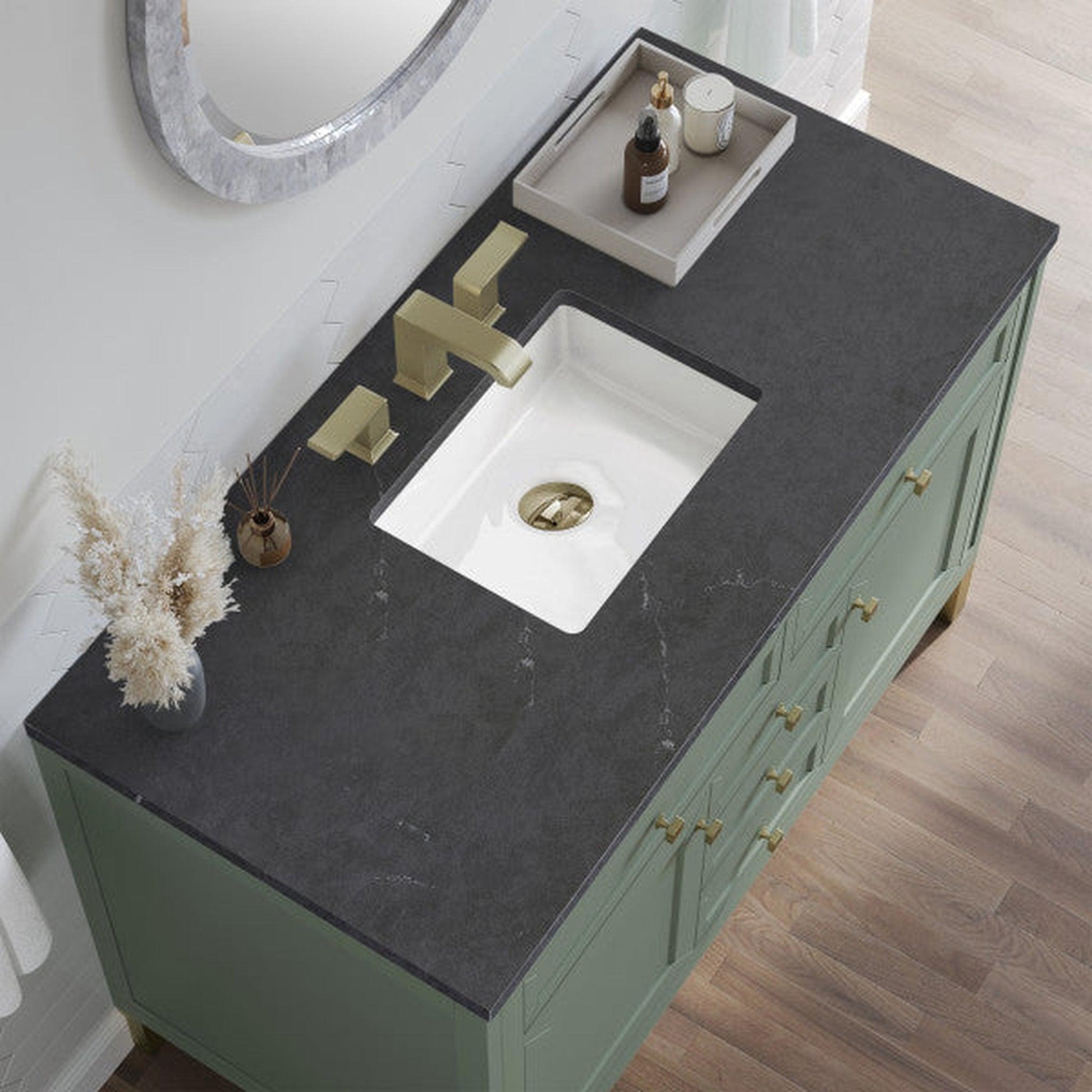 James Martin Vanities Chicago 48" Smokey Celadon Single Vanity With 3cm Charcoal Soapstone Top