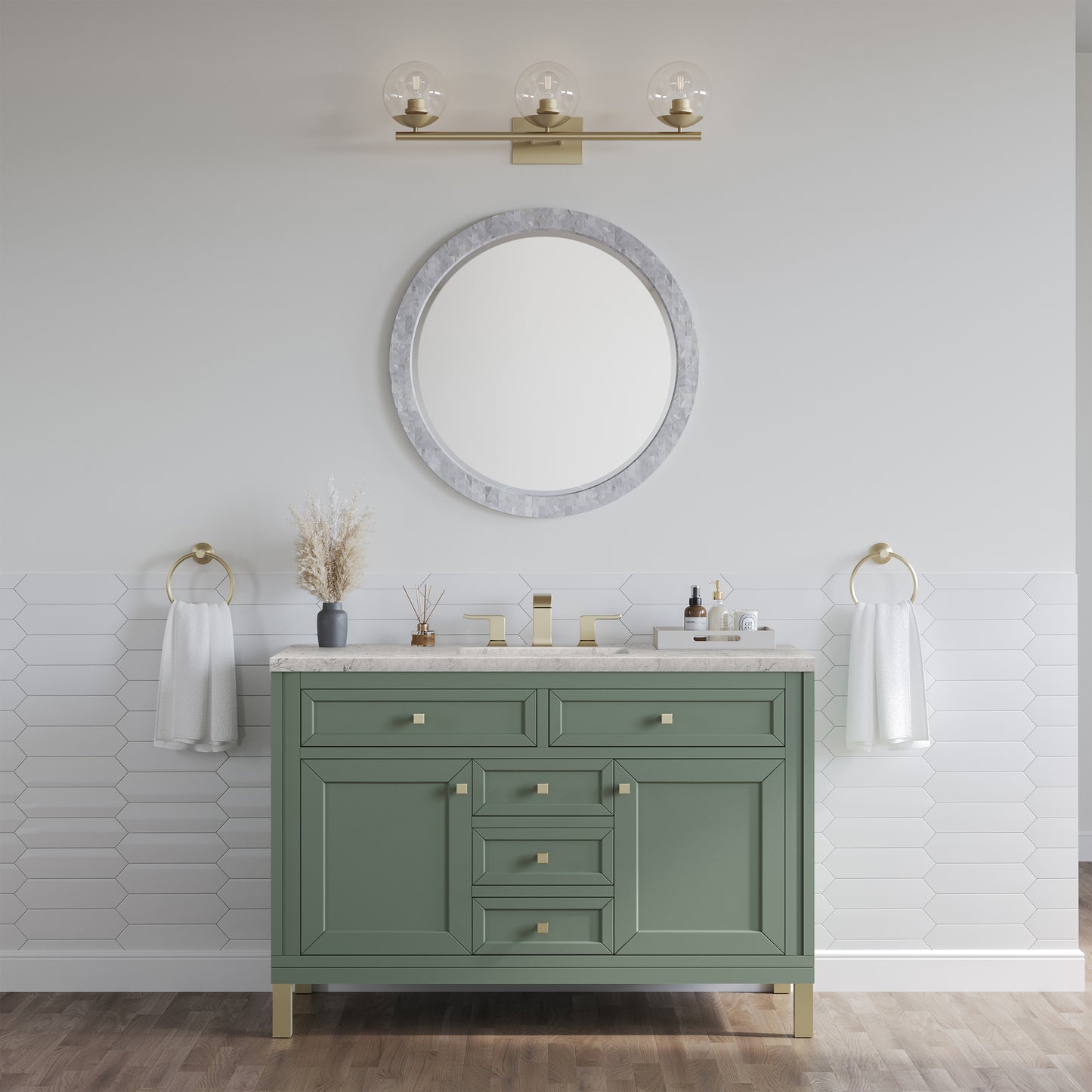 James Martin Vanities Chicago 48" Smokey Celadon Single Vanity With 3cm Eternal Jasmine Pearl Silestone Top