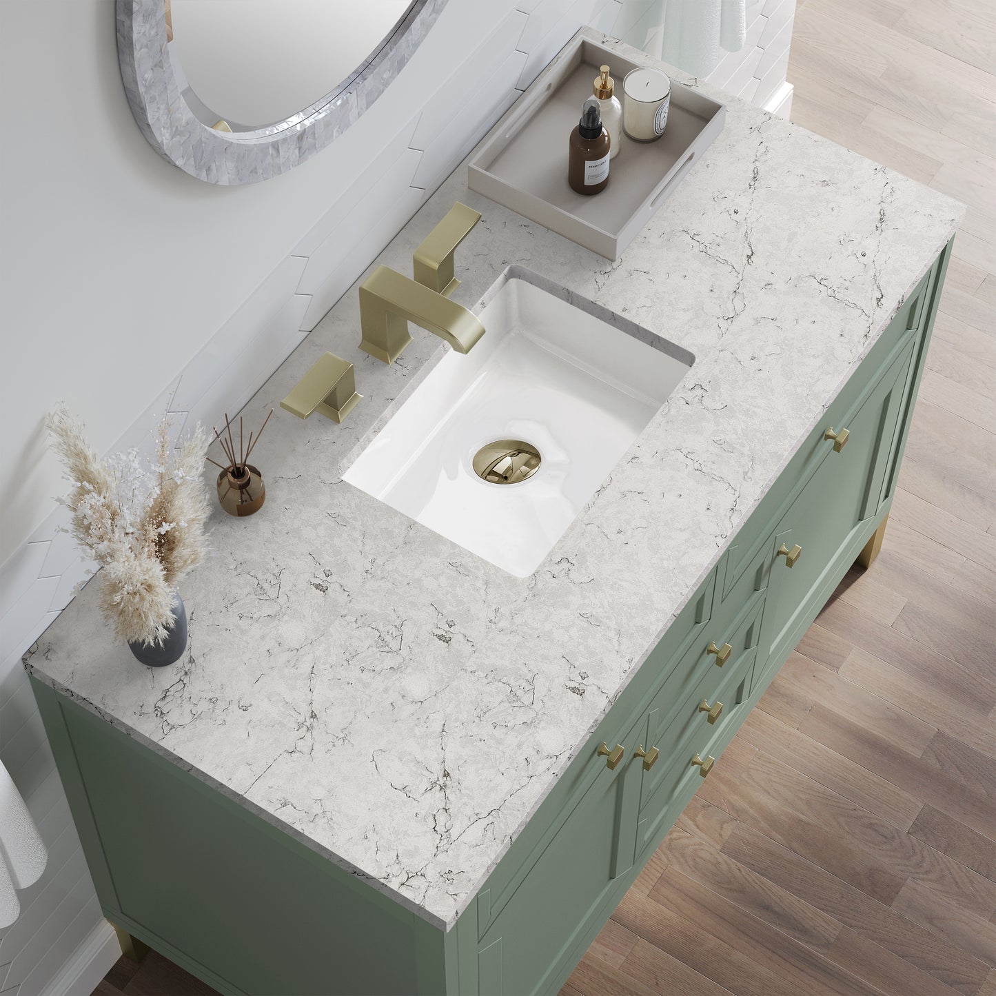 James Martin Vanities Chicago 48" Smokey Celadon Single Vanity With 3cm Eternal Jasmine Pearl Silestone Top