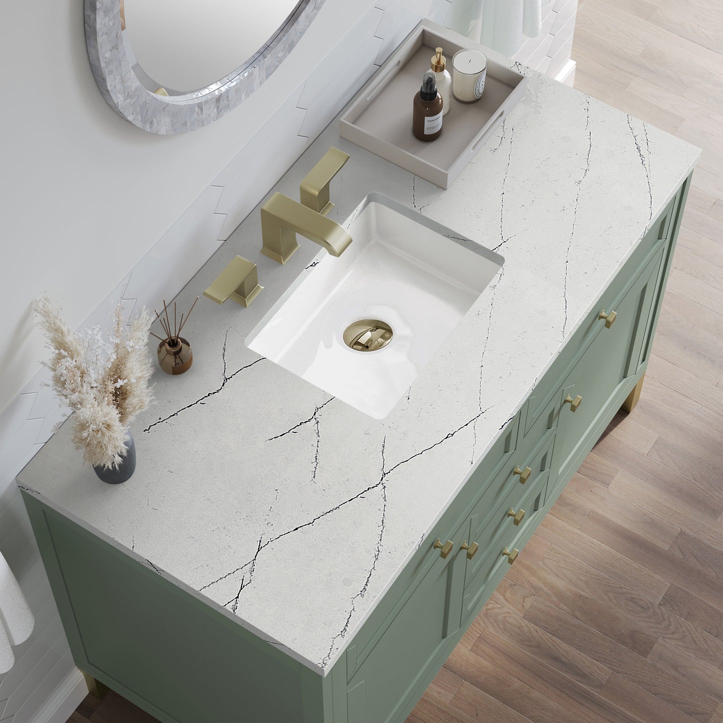 James Martin Vanities Chicago 48" Smokey Celadon Single Vanity With 3cm Ethereal Noctis Silestone Top