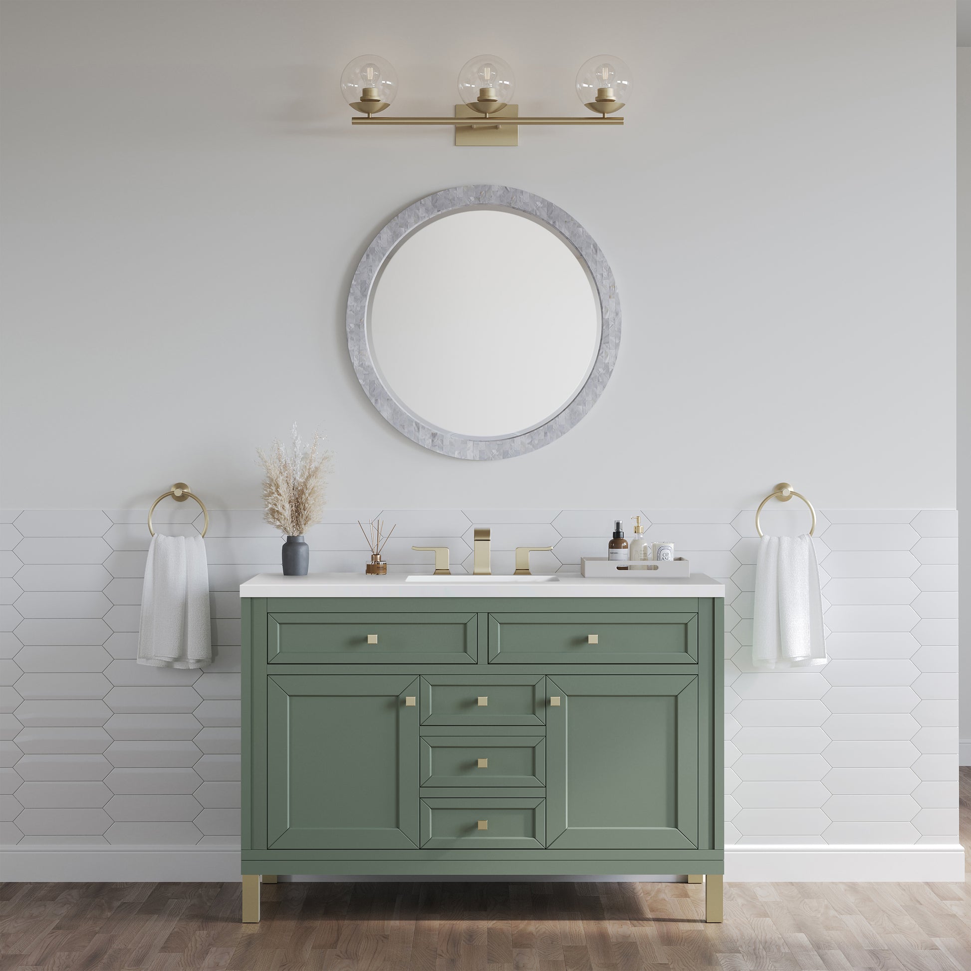 James Martin Vanities Chicago 48" Smokey Celadon Single Vanity With 3cm White Zeus Silestone Top