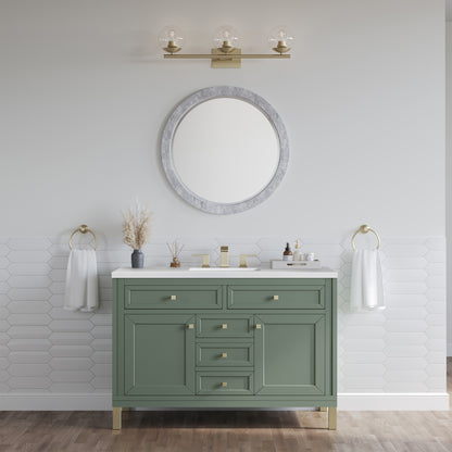 James Martin Vanities Chicago 48" Smokey Celadon Single Vanity With 3cm White Zeus Silestone Top