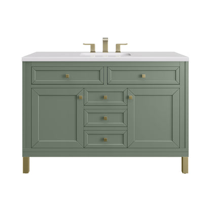 James Martin Vanities Chicago 48" Smokey Celadon Single Vanity With 3cm White Zeus Silestone Top