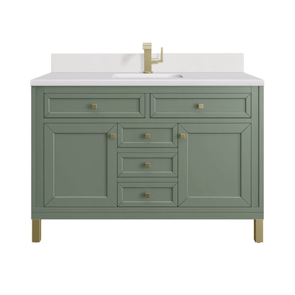 James Martin Vanities Chicago 48" Smokey Celadon Single Vanity With Single Hole 3 cm White Zeus Top & Backsplash