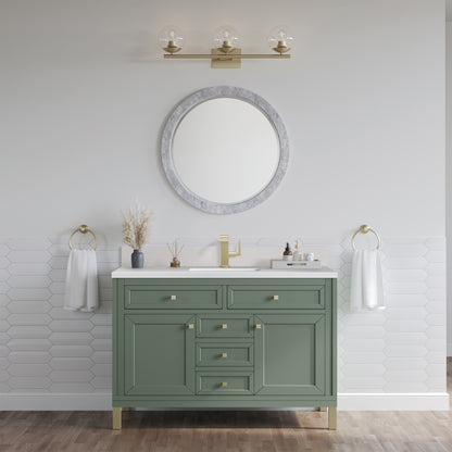 James Martin Vanities Chicago 48" Smokey Celadon Single Vanity With Single Hole 3cm White Zeus Silestone Top and Backsplash