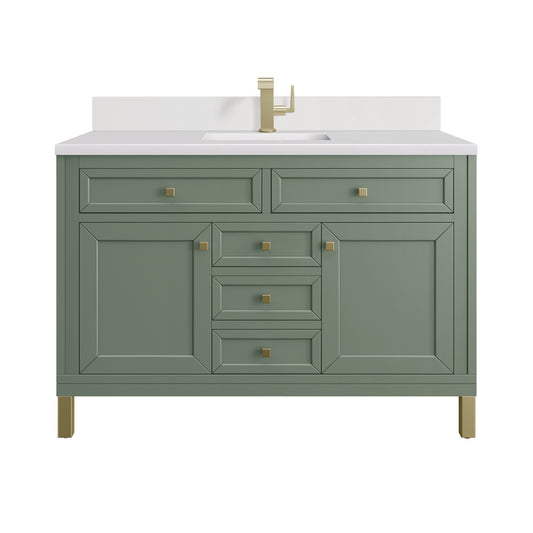 James Martin Vanities Chicago 48" Smokey Celadon Single Vanity With Single Hole 3cm White Zeus Silestone Top and Backsplash