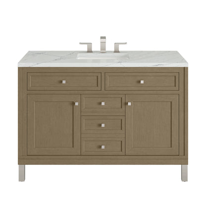 James Martin Vanities Chicago 48" Walnut Whisper Single Vanity With 3 cm Ethereal Noctis Silestone Top and FreePower Wireless Charger