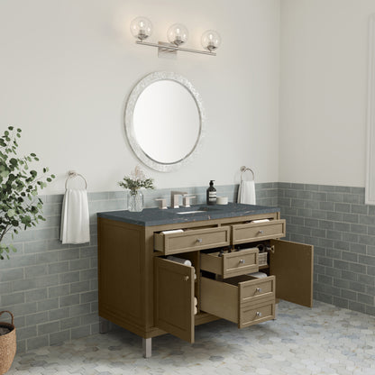 James Martin Vanities Chicago 48" Walnut Whisper Single Vanity With 3 cm Parisien Bleu Silestone Top