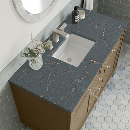 James Martin Vanities Chicago 48" Walnut Whisper Single Vanity With 3 cm Parisien Bleu Silestone Top