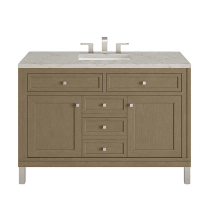 James Martin Vanities Chicago 48" Walnut Whisper Single Vanity With 3 cm Victorian Silver Silestone Top and FreePower Wireless Charger