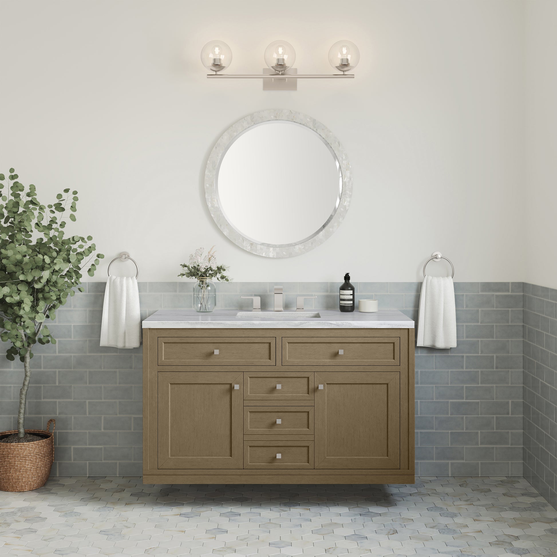 James Martin Vanities Chicago 48" Walnut Whisper Single Vanity With 3cm Arctic Fall Solid Surface Top