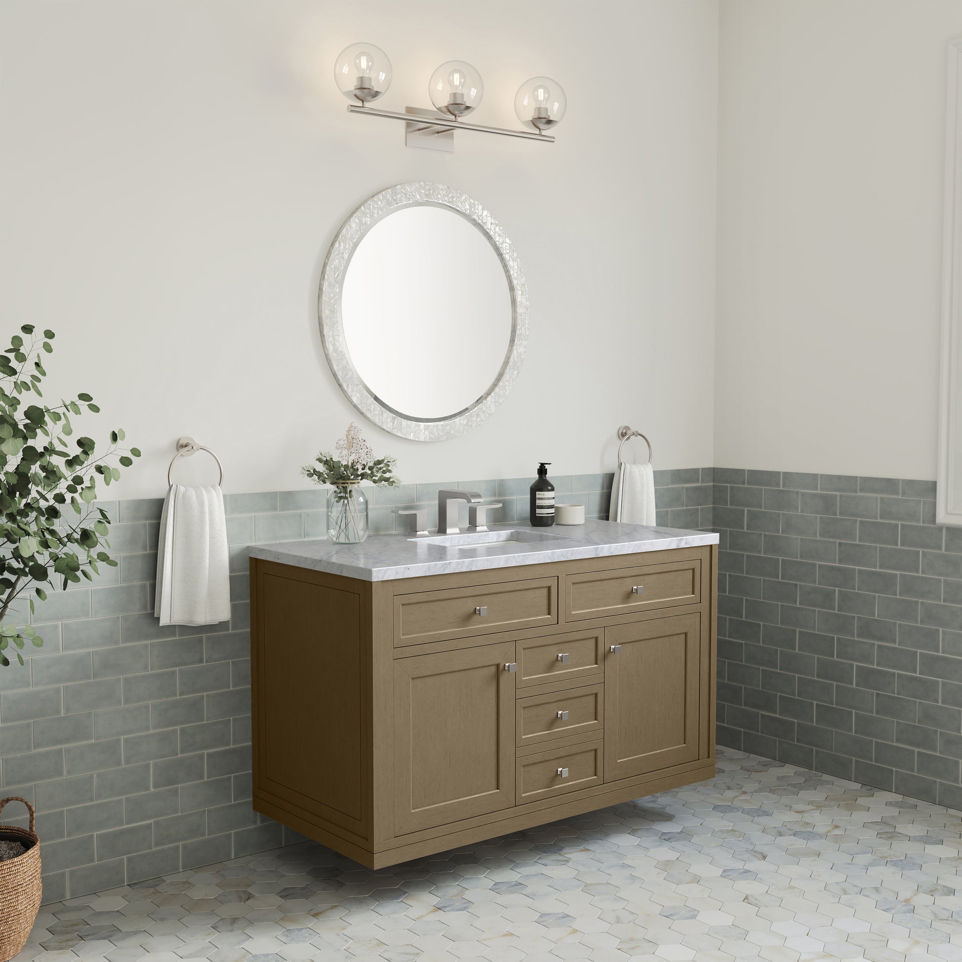 James Martin Vanities Chicago 48" Walnut Whisper Single Vanity With 3cm Carrara Marble Top