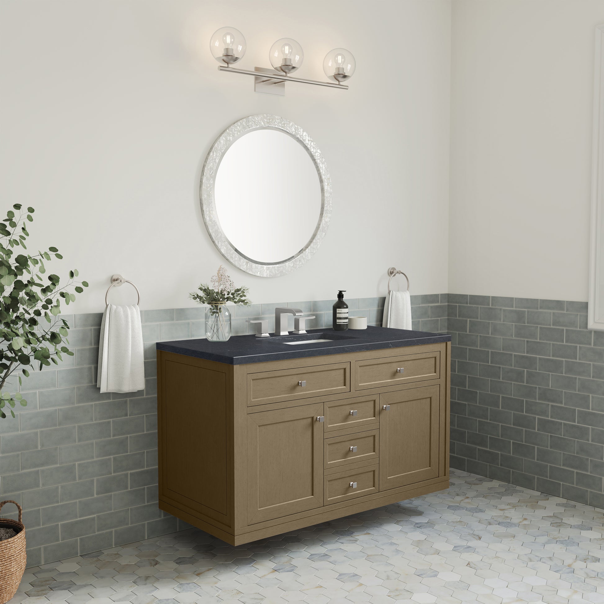 James Martin Vanities Chicago 48" Walnut Whisper Single Vanity With 3cm Charcoal Soapstone Silestone Top