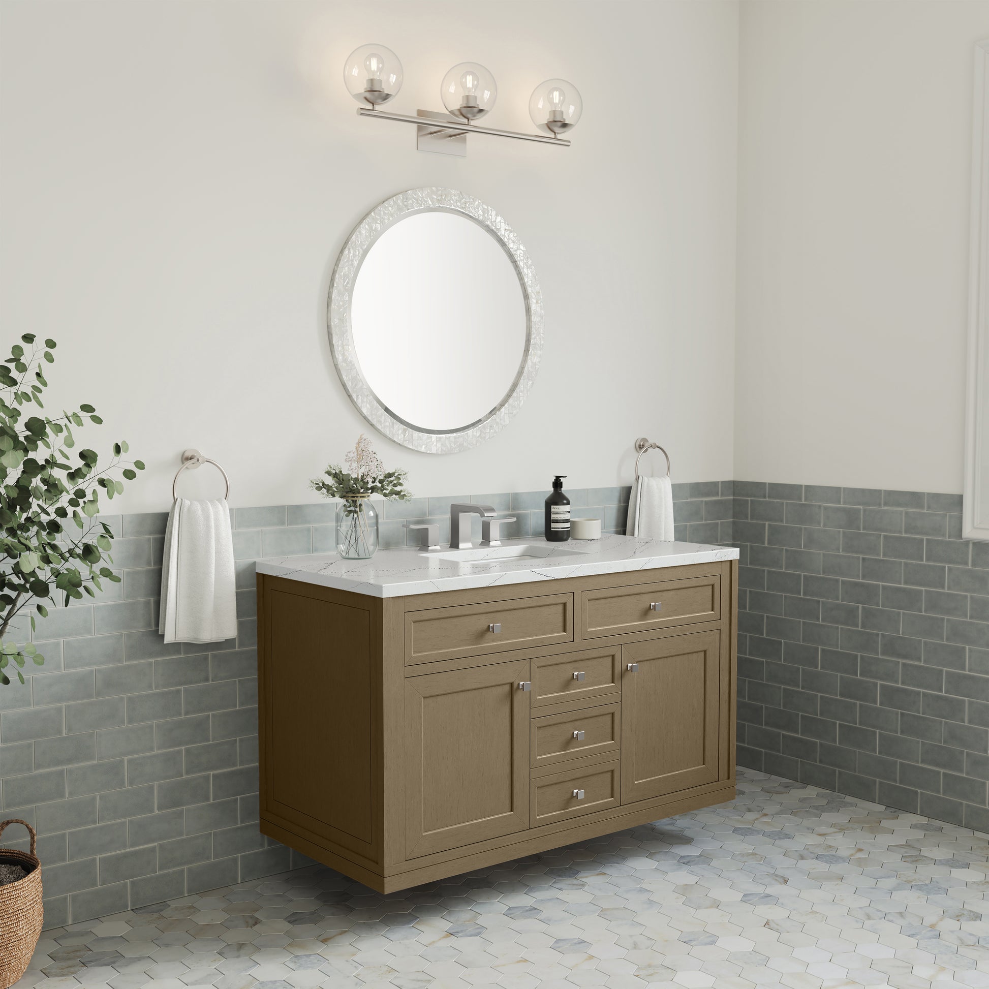 James Martin Vanities Chicago 48" Walnut Whisper Single Vanity With 3cm Ethereal Noctis Silestone Top