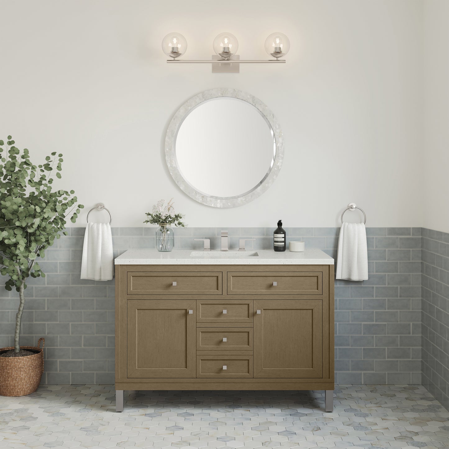 James Martin Vanities Chicago 48" Walnut Whisper Single Vanity With 3cm Lime Delight Silestone Top