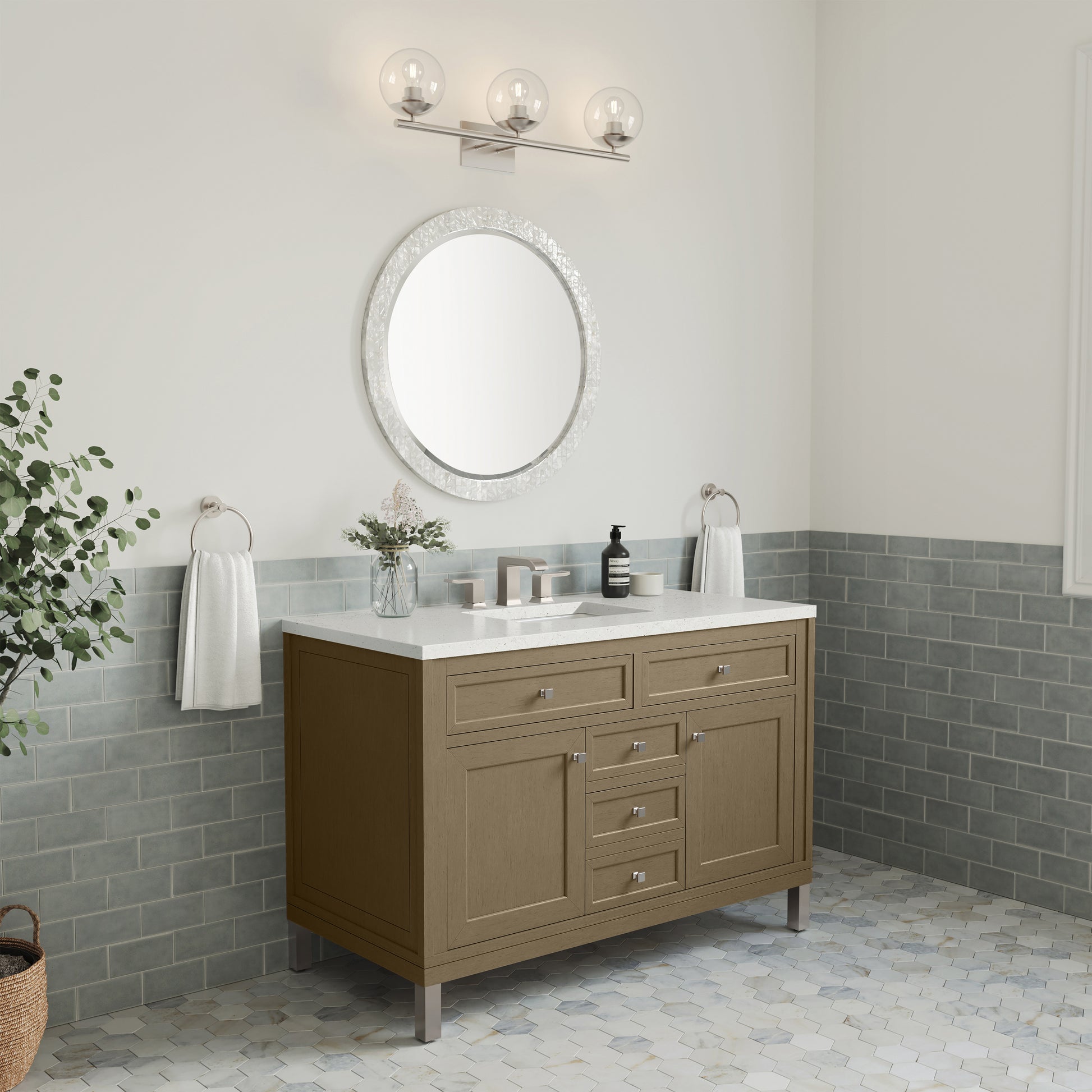 James Martin Vanities Chicago 48" Walnut Whisper Single Vanity With 3cm Lime Delight Silestone Top