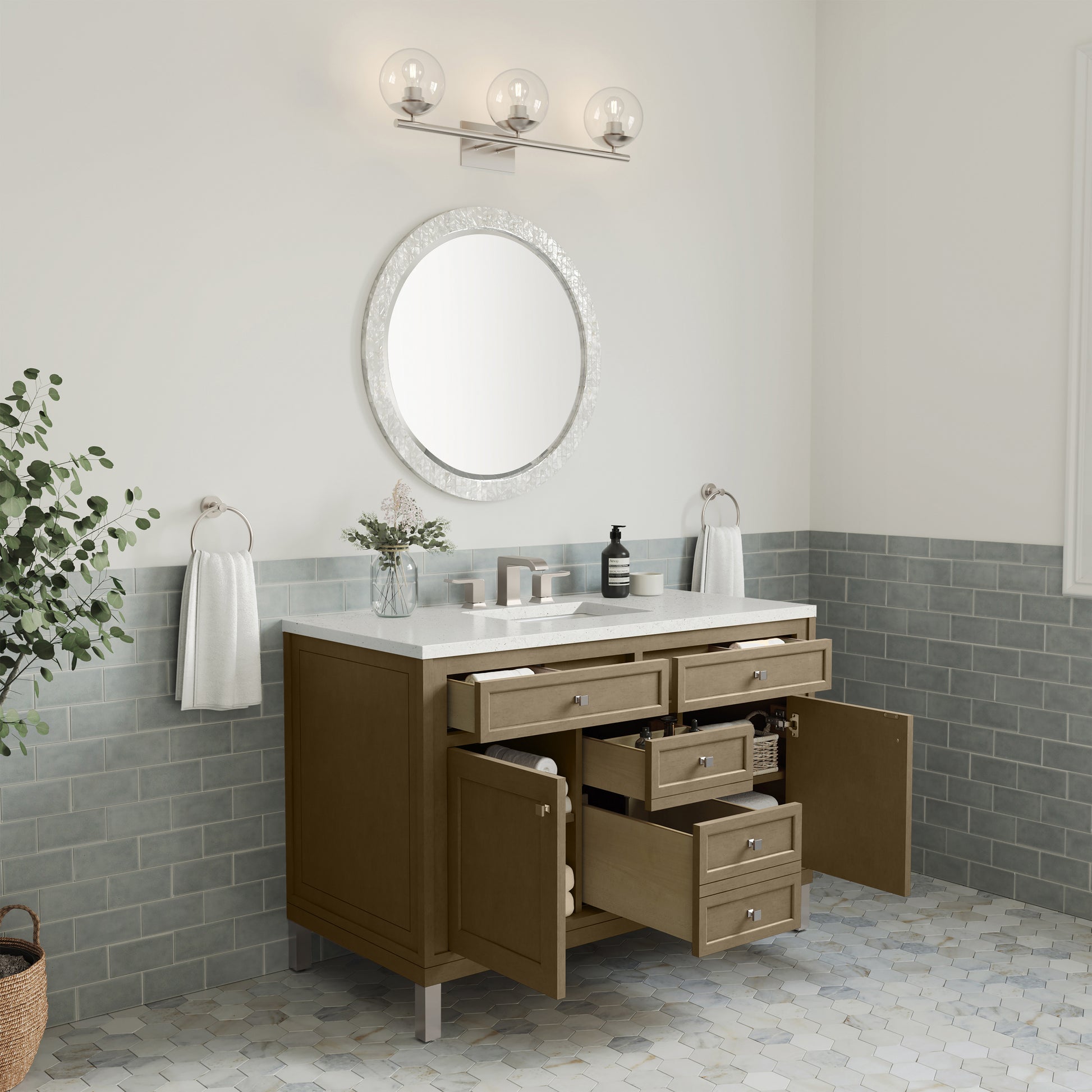 James Martin Vanities Chicago 48" Walnut Whisper Single Vanity With 3cm Lime Delight Silestone Top